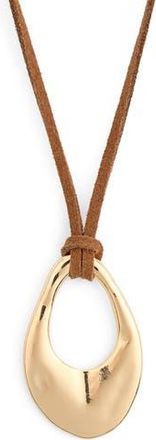 Nordstrom Rack Organic Drop Pendant Faux Suede Cord Necklace in Tan- Gold at Nordstrom Rack