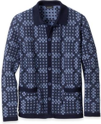 Paul Fredrick Cotton Button Front Polo Long Sleeve in Navy at Nordstrom, Size Xx-Large