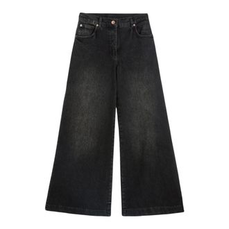 Aspesi Pantalone in cotone con armatura twill- a vita alta e gamba ampia a palazzo diritta - - Jeans - Donna - Nero - W25