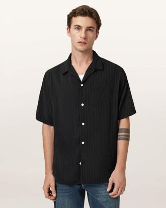 AllSaints Viscose/Polyamide Perry Short Sleeve Striped Shirt, Size: XXL
