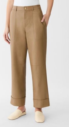 Lafayette 148 New York Highline Straight Leg Leather Ankle Pants in Green Clay at Nordstrom, Size 6
