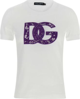 Dolce & Gabbana Jersey T-shirt met kanten inzetstuk - Dames - T-shirts - Wit - L - Katoen - Tops