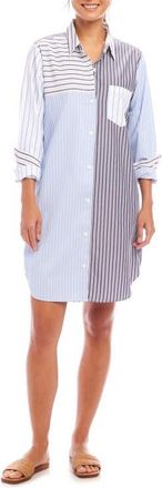 Karen Kane Mixed Stripe Long Sleeve Shirtdress in Blue Stripe at Nordstrom, Size X-Small