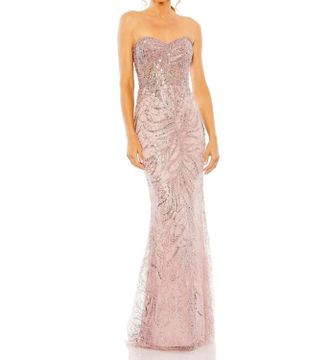 Mac Duggal Strapless Embellished Trumpet Gown In Blush