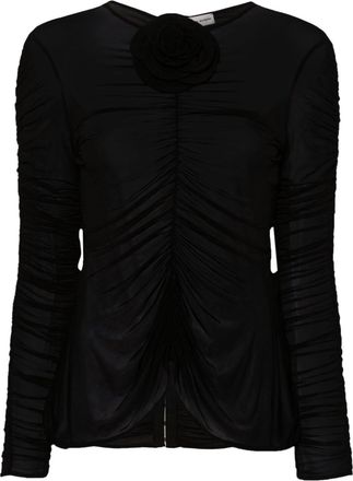 Magda Butrym rose-appliqu&eacute; ruched top - women - Cupro/Elastane - 38 - Black