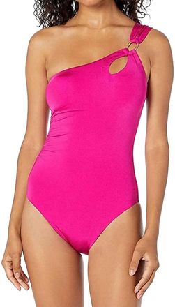 Trina Turk Solid One Shoulder One-Piece Bikini In Berry