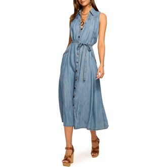 Ramy Brook Clover Sleeveless Chambray Shirtdress in Light Chambray at Nordstrom, Size Xx-Large