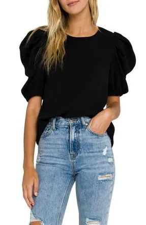 English Factory Puff Sleeve Top in Black at Nordstrom Rack, Size X-Small