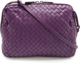 Bottega Veneta Pre-owned Cross Body Bags, female, Purple, Size: ONE SIZE Pre-owned Vintage Leather Shoulder Bag