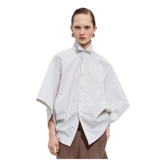 Bottega Veneta Overhemd met hoge kraag- knoopsluiting en wijde mouwen - Dames - Blouses & Shirts - Wit - Maat: 2XS Katoen