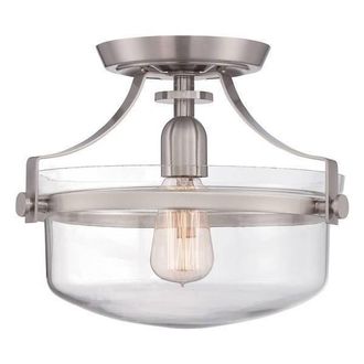 Netlighting Penn Station 1 Light Semi Flush Ceiling Light Brushed Nickel E27 in Grey
