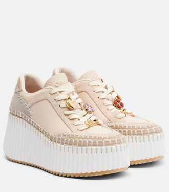 Chlo&eacute; Chlo&eacute; Nama suede and leather platform sneakers