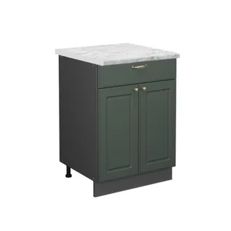 Vicco Mueble Bajo De Cocina Fame-line, Verde Dorado Casa De Campo, 60 Cm Con Caj&oacute;n, Et M&aacute;rmol