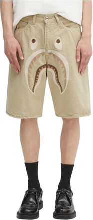 A Bathing Ape A Bathing Ape, Korte Broeken, Heren, Beige, L, Katoen, Shark Garment Dye Shorts