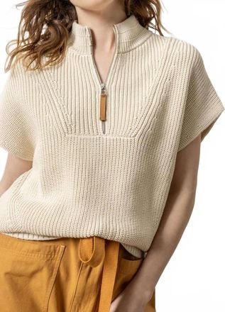 Lilla P Half-Zip Poncho Sweater Top In Stone