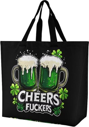 Generic St And Patricks Day Cheers Fuckers Tote Bag Reusable Grocery Shopping Bags Large Travel One Shoulder Handbag for Picnic Work