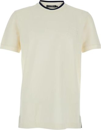 Dolce & Gabbana Technisch Piqu&eacute; T-shirt met Borduursel - Heren - T-shirts - Wit - 2XL - Polyester - Tops