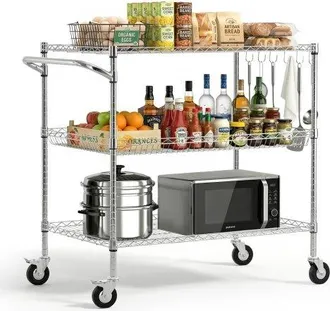 OEM Carrito De Cocina De 3 Niveles, Estante De Almacenaje De Alambre Ajustable, Carrito Auxiliar Con Ruedas Giratorias Y Asa, Carro De Servicio Para Cocin