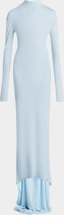 Tom Ford Long-Sleeve Twisted Open-Back Crepe Jersey Gown