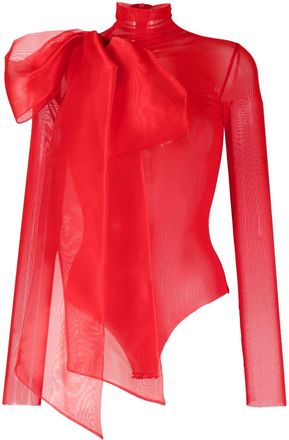 Atu Body Couture semi-sheer bow-detail bodysuit - women - Recycled Polyester/Spandex/Elastane - L - Red