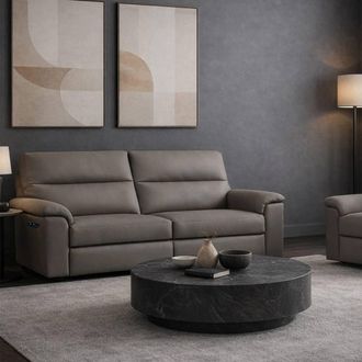 Aspire Home Accents Marlowe Real Leather Power Recliner 3 Seater Sofa with USB Charging in Grey