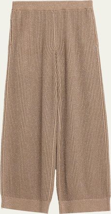 Brunello Cucinelli Metallic Cotton Rib Wide-Leg Pull-On Trousers