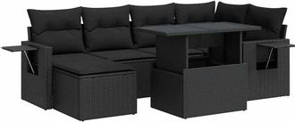 vidaXL Set De Sof&aacute;s De Jard&iacute;n 7 Pzas Con Cojines Rat&aacute;n Sint&eacute;tico Negro Vidaxl