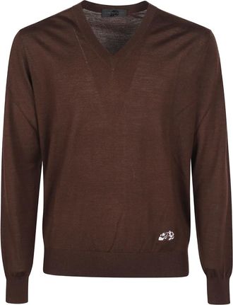 Gabriele Pasini Trui met geborduurd detail en V-hals - Bruin
