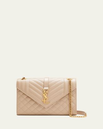 Saint Laurent Envelope Triquilt Medium YSL Shoulder Bag in Grained Leather