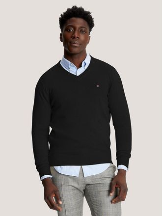 Tommy Hilfiger Mens Essential V-Neck Sweater - Black - S