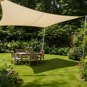PRIMROSE 6m x 5m Rectangle Pro Waterproof Garden Sail Shade Canopy UV Block in Ivory