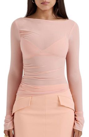House of CB Floria Ruched Mesh Top in Peach Nectar at Nordstrom, Size X-Large