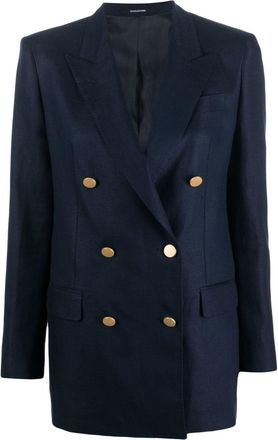 Tagliatore double-breasted tailored blazer - women - Cupro/Linen/Flax - 44 - Blue