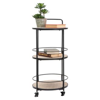 Dmora Carro Ganaro, 3 Estantes, Ruedas, Estructura Negra, 40x42x82h Cm Marr&oacute;n