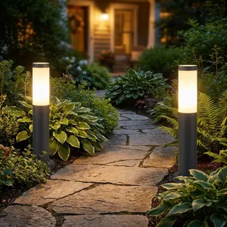 ETC Shop 2x Luci Da Esterno Da Esterno Faretti Con Spina Da Giardino In Acciaio Inox Illuminazione Del Percorso Del Cortile Lampade Con Base A Picchetto Antrac