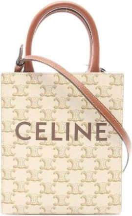 Celine Pre-owned Mini Vertical Cabas Triomphe PVC Gecoat Canvas Lederen 2way Handtas - Dames - Vintage Shopper - Beige - ONE Size - Leer - Vintage