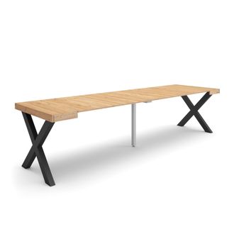 Skraut Home Mesa Consola Extensible, Mesa Comedor Plegable, 300, Para 14 Comensales, Patas Madera Maciza, Estilo Moderno, Roble - Skraut Home
