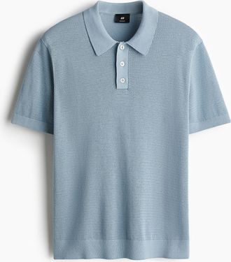 H&M Poloshirt in Ajourstrick Regular Fit - Blue
