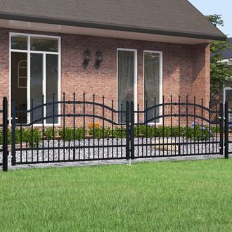 Berkfield Home Fence Gate with Spear Top Black 305x120 cm Powder-coated Steel
