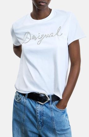 Desigual Stitch Logo T-Shirt in White at Nordstrom, Size X-Large