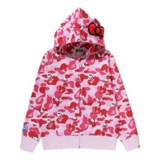 A Bathing Ape (WMNS) A Bathing Ape x HELLO KITTY Camo Full Zip Hoodie Pink 1M23-215-902