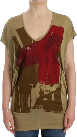 Costume National Groene Print Korte Mouw T-shirt - Dames - T-shirts - Groen - XL - Tops