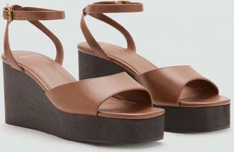 Mango Sandali pelle tacco zeppa marrone medio - Donna - 35 - MANGO