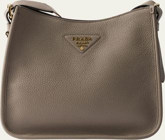Prada Medium Daino Soft Leather Hobo Crossbody Bag