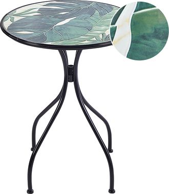 Beliani Mesa De Balc&oacute;n Exterior Metal Estilo Vintage Tablero De Mosaico Estructura Hierro Negro Verde Cozzana