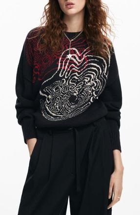 Desigual Toulouse Lacroix Crewneck Graphic Sweater in Black at Nordstrom, Size Medium