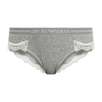 Emporio Armani Bottoms, female, Gray, Size: XS Briefs with Lace Inserts