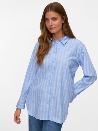 Vero Moda Hemdbluse VERO MODA VMELINA LS SHIRT WVN NOOS, Damen, Gr. M, weiss (hydrangea stripes:ella snow wei&szlig;, schwarz), Web, Obermaterial: 100% Baumwolle, ges