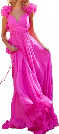 Jovani Pleated Maxi Chiffon Dress In Hot Pink