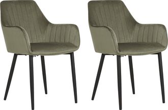 Beliani Beliani - Moderno Conjunto De 2 Sillas De Comedor De Terciopelo Puntadas Verticales Patas De Metal Retro Glamour Verde Oliva Wellston